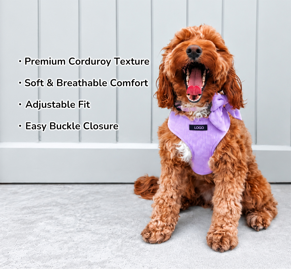 Custom Corduroy Dog Harness 3-Piece Walking Set with Bow_1789977137.jpg Custom Corduroy Dog Harness 3-Piece Walking Set with Bow.jpg